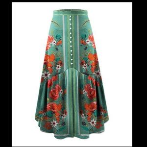 NWT Green&Orange Floral Front-Slit Maxi Skirt 2XL